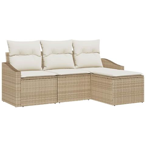 Set Divano Giardino 4 Pezzi con Cuscini Beige Rattan Sintetico - Foto 1