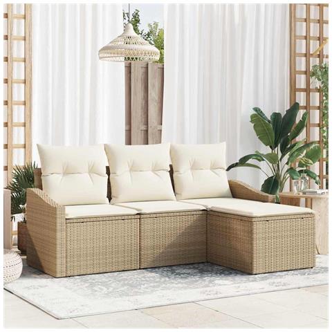 Set Divano Giardino 4 Pezzi con Cuscini Beige Rattan Sintetico - Foto 2