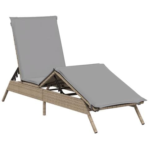 Lettino Prendisole con Cuscini Beige in Polyrattan - Foto 1