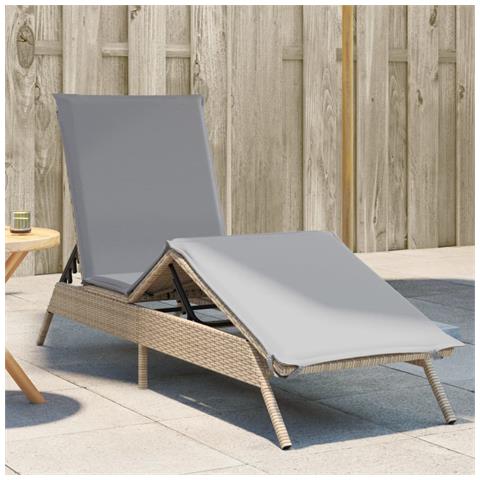 Lettino Prendisole con Cuscini Beige in Polyrattan - Foto 2