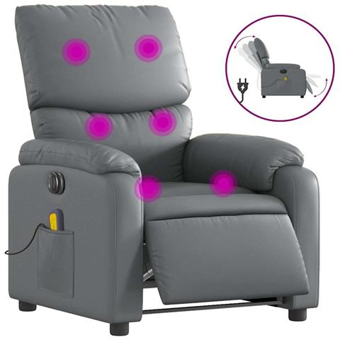 Poltrona Massaggiante Elettrica Reclinabile Grigio Similpelle - Foto 1