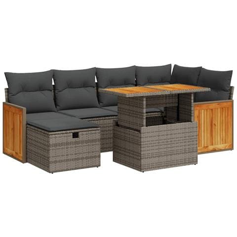 Set Divano da Giardino 8 pz con Cuscini Grigio in Polyrattan - Foto 1