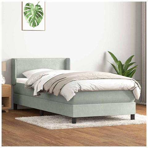 Giroletto a Molle con Materasso Grigio Chiaro 80x210 cm Velluto - Foto 2