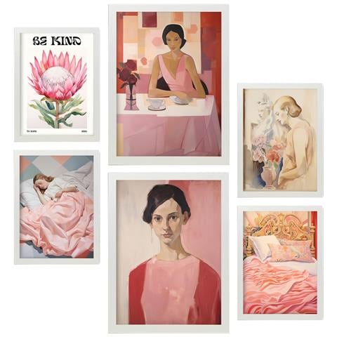 Set Di 6 Stampe Dipinti Decorativi Estetici Con Rose Romantiche In Stile Versatile Per Il Tuo Soggiorno, Camera Da Letto, Casa A3 & A4 Cornice Bianca - Foto 1