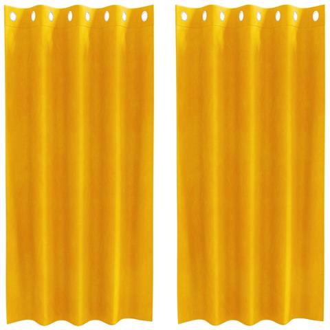 Tende con tende 2 pcs Giallo senape 140 x 175 cm Velluto - Foto 1