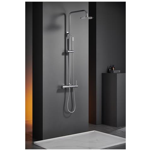 Colonna Doccia Miscelatore Monza Cromata In Acciaio E Ottone Con Soffione Extra Piatto Ø20 Anticalcare Cartuccia Ceramica Ø35mm Asta Estensibile Tubo E Maniglia Inclusi - Modello -bdm039 - Foto 1
