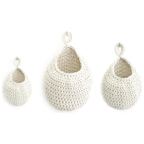Cesto Appeso In Corda Di Cotone Intrecciata A Mano - Macramè Canapa - Set Da 3 Beige - Foto 1