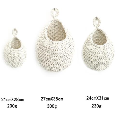 Cesto Appeso In Corda Di Cotone Intrecciata A Mano - Macramè Canapa - Set Da 3 Beige - Foto 2