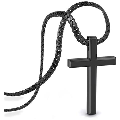 Collana Premium Faith Da Uomo | Acciaio Chirurgico Inossidabile 316l | Impermeabile | Chiusura Di Sicurezza | Nero | 60 Cm - Foto 1
