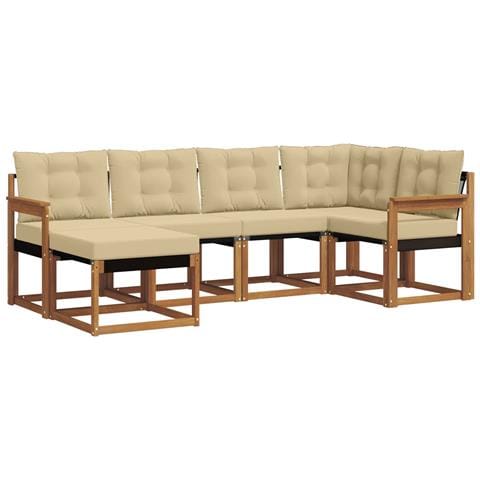 Set di divani da esterno con cuscino 6 pcs Naturale e Beige - Foto 1