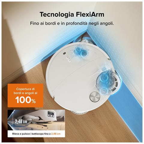 Qrevo Edge 2 Aspirapolvere E Lavapavimenti Robot, 25.000pa, Ultra Sottile 7.98 Cm, Zero Aggrovigliamenti, Riconoscimento Oggetti In Ai, Lavaggio Panni Ad Acqua Calda A 80°c E Asciugatura Automatica, Pulizia Bordi Flexiarm, Bianco - Foto 2