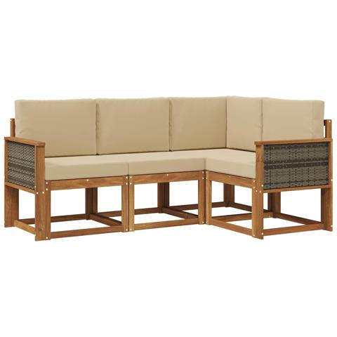 Set di divani da esterno 4 pcs Naturale e Beige Poliestere - Foto 1