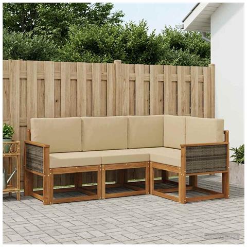 Set di divani da esterno 4 pcs Naturale e Beige Poliestere - Foto 2