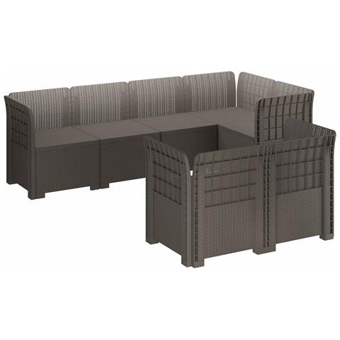 Divano da Giardino 7 Posti Aspetto Rattan PP Grigio Chiaro - Foto 1