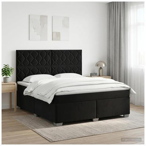 Letto box spring con materasso Nero 160 x 200 cm Velluto - Foto 2