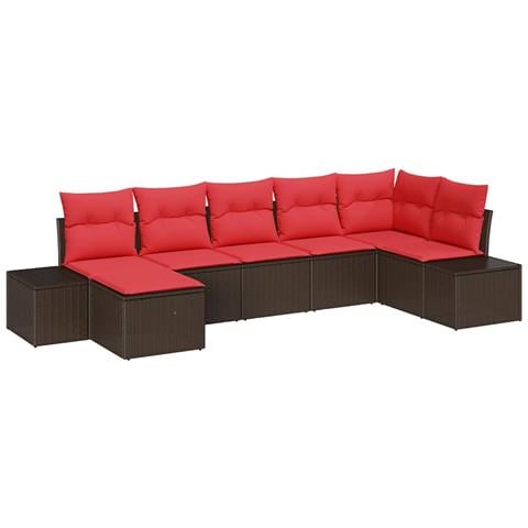 Set Divano da Giardino 7 pz Marrone e Rosso polyrattan - Foto 1