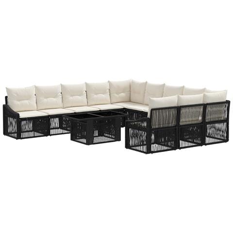 Set Divano da Giardino 12 pz Nero e Bianco Crema polyrattan - Foto 1