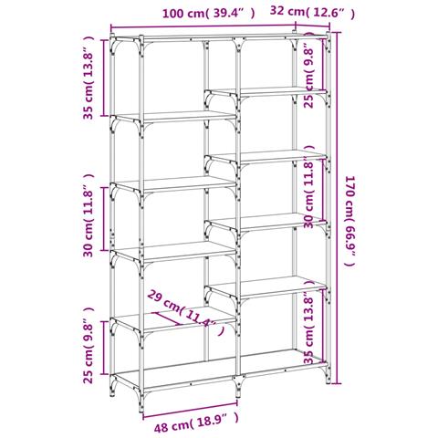 Libreria Rovere Sonoma 100x32x170 Cm Legno Multistrato E Ferro - Foto 11