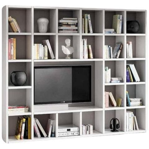 Libreria Porta Tv Moderna Frassino Bianco - Salotto L261 P30 H218 - Foto 1