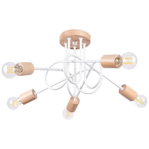 Lampadario Ember 5 Bianco Sl. 1475 - Minimalista Lampadario Bianco /legno Naturale 26x15x61 Cm - Foto 1