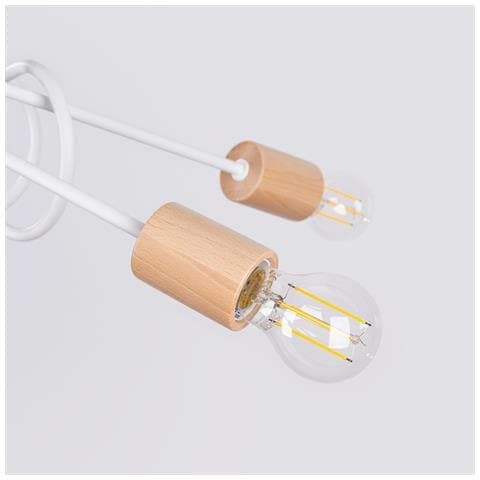 Lampadario Ember 5 Bianco Sl. 1475 - Minimalista Lampadario Bianco /legno Naturale 26x15x61 Cm - Foto 8