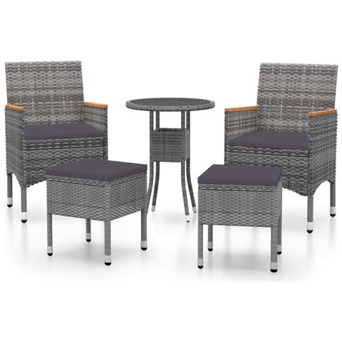 Set Divani Da Giardino 5 Pz In Polyrattan Grigio - Foto 2