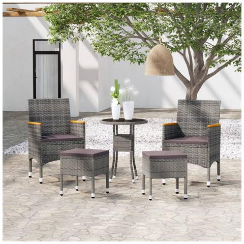 Set Divani Da Giardino 5 Pz In Polyrattan Grigio - Foto 1