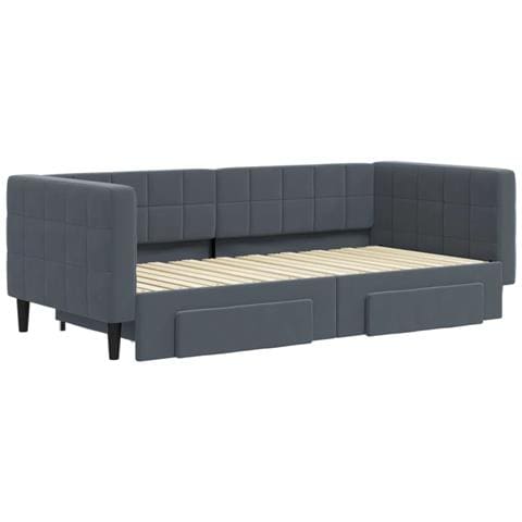 Divano Letto Estraibile Cassetti Grigio Scuro 90x190cm Velluto - Foto 3