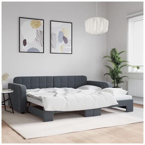 Divano Letto Con Letto Estraibile Grigio Scuro 90x200cm Velluto - Foto 1