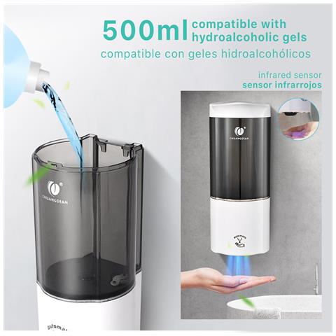 Dispenser Automatico Di Gel Idroalcolico A Infrarossi Da 500 Ml Con Supporto A Piede E A Parete. 8x9x21 Cm. Colore Nero - Foto 2