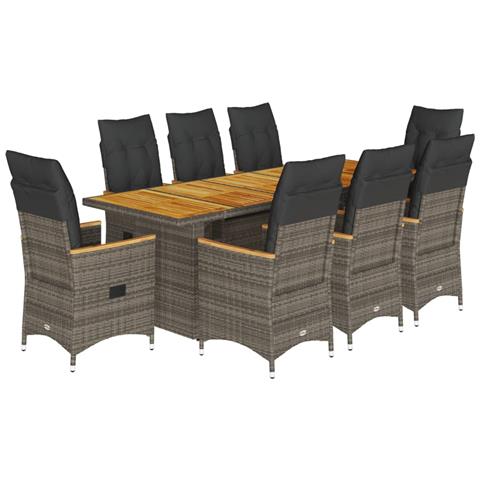Set Bistrò Da Giardino 9 Pz Con Cuscini In Polyrattan Grigio - Foto 2