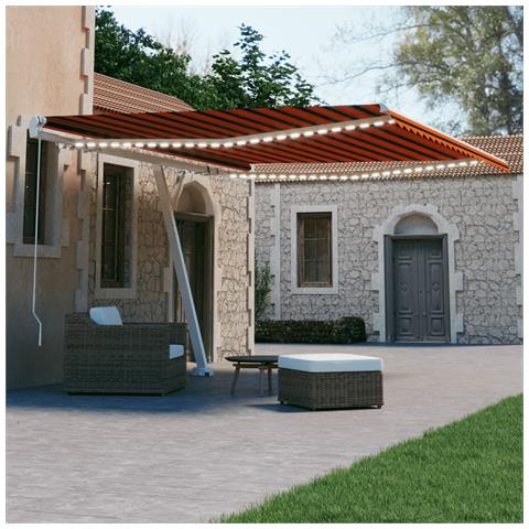 Lusso Casadino -  Tenda Da Sole Retrattile Manuale Led 400x300 Cm Arancio Marrone - Foto 8