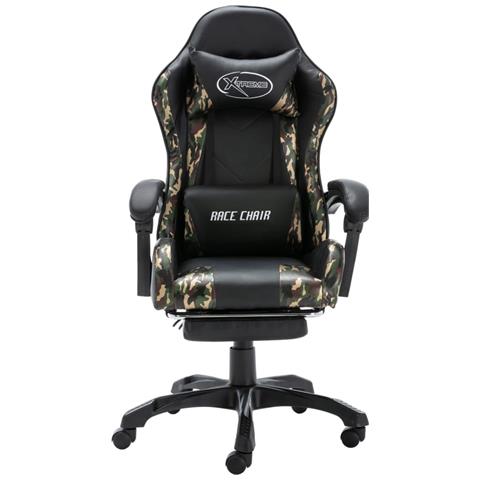 Lusso Casadino - Sedia Da Gaming Con Poggiapiedi Nera E Mimetica In Similpelle - Foto 1