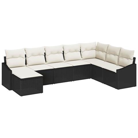 Set da pranzo da giardino 8 pezzi con cuscini in polyrattan nero - Foto 1