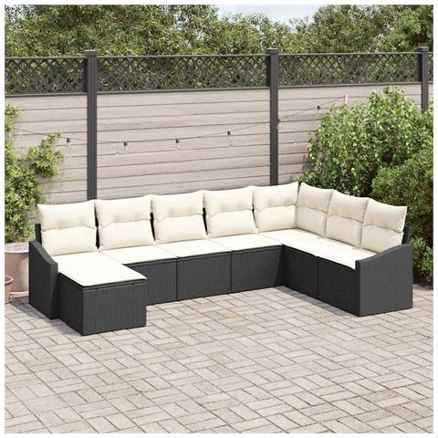Set da pranzo da giardino 8 pezzi con cuscini in polyrattan nero - Foto 2