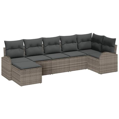 Set divano da giardino 7 pezzi con cuscini Grigio Polirattan - Foto 1