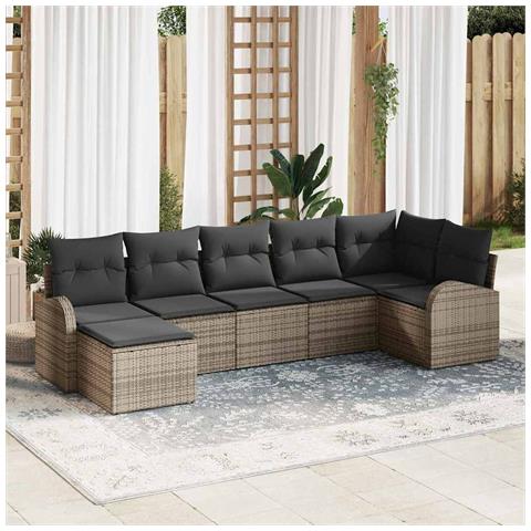 Set divano da giardino 7 pezzi con cuscini Grigio Polirattan - Foto 2