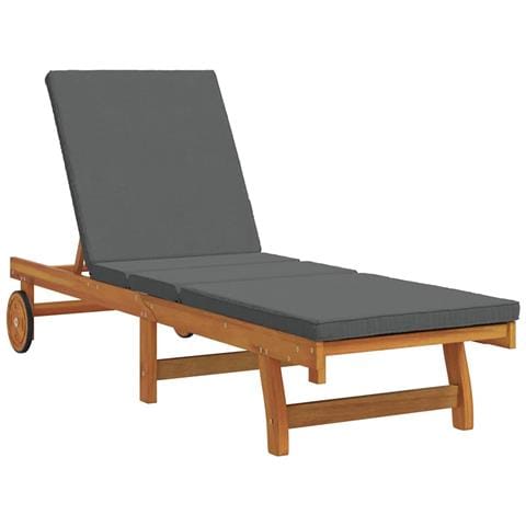 Lettino prendisole con ruote e cuscino grigio scuro in legno massello - Foto 1