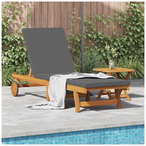 Lettino prendisole con ruote e cuscino grigio scuro in legno massello - Foto 2