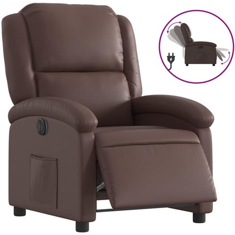 Poltrona Reclinabile Elettrica Marrone in Similpelle - Foto 1