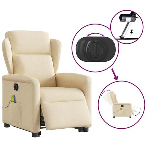 Poltrona Alzapersona Massaggiante Elettrica Crema in Tessuto - Foto 9