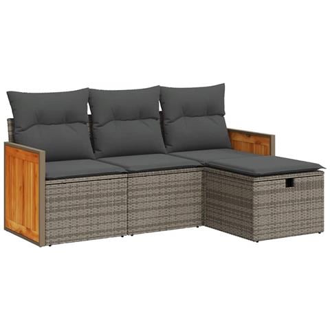 Set Divani da Giardino 4 pz con Cuscini in Polyrattan Grigio - Foto 1