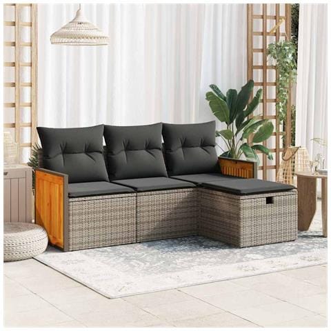 Set Divani da Giardino 4 pz con Cuscini in Polyrattan Grigio - Foto 2