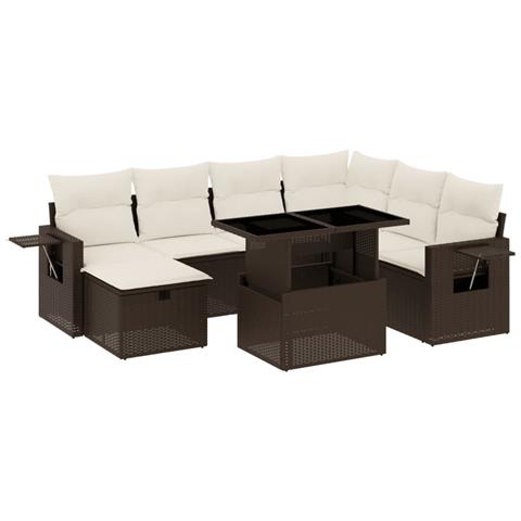 Set Divani da Giardino 8 pz con Cuscini Marrone in Polyrattan - Foto 1