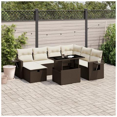 Set Divani da Giardino 8 pz con Cuscini Marrone in Polyrattan - Foto 2