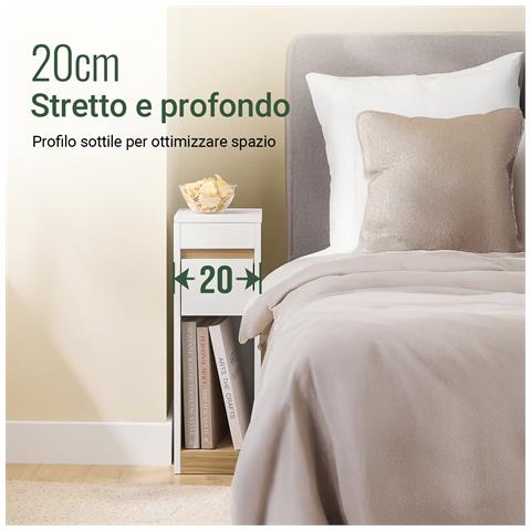 Sobuy Comodini Con Piano Rimovibile E Cassetto, Tavolino Stretto Per Divano, Comodini Per Camera E Soggiorno, Tavolo Alto Stretto Bianco E Legno 20 X 35 X 60 Cm Fbt163-wn - Foto 2