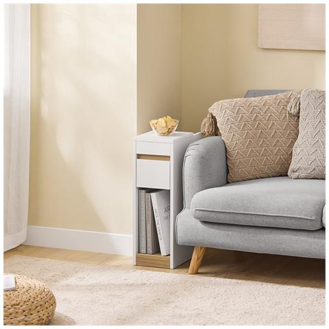 Sobuy Comodini Con Piano Rimovibile E Cassetto, Tavolino Stretto Per Divano, Comodini Per Camera E Soggiorno, Tavolo Alto Stretto Bianco E Legno 20 X 35 X 60 Cm Fbt163-wn - Foto 8