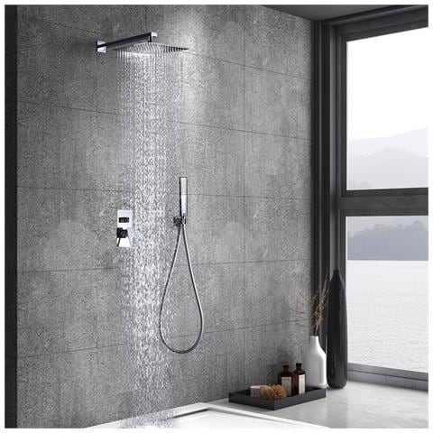 Imex Kit Incasso Doccia Miscelatore Cromato Acciaio Inox S304 E Ottone 2 Vie Soffione 25x25 Cm Anticalcare Tubo Flessibile Pvc 150 Cm Cartuccia Monocomando 35 Mm Maniglia Supporto A Parete Imex-bdc03 - Foto 1