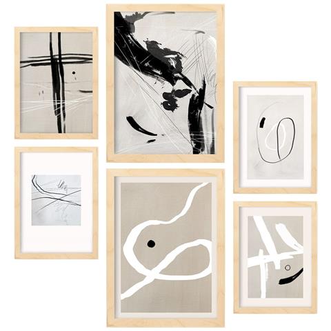 Set Di 6 Stampe Collezione Kline Di Pannelli Con Collage Estetico Per La Decorazione D'interni A3 & A4 Telaio In Legno Chiaro - Foto 1
