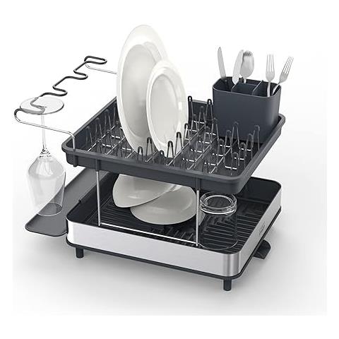 Scolapiatti A Due Livelli Organizzazione Efficiente Per La Cucina Supporto Per Calici Drenaggio Regolabile Acciaio Inox Colore Acciaio - Foto 1